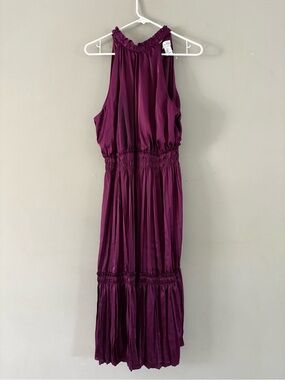 Nicole Miller Plum Halter Maxi Dress with Smocked Waist
